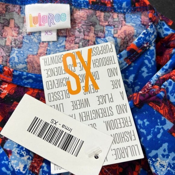 LuLaRoe Size XS Irma Top Shirt Red Blue Print - Picture 2 of 3